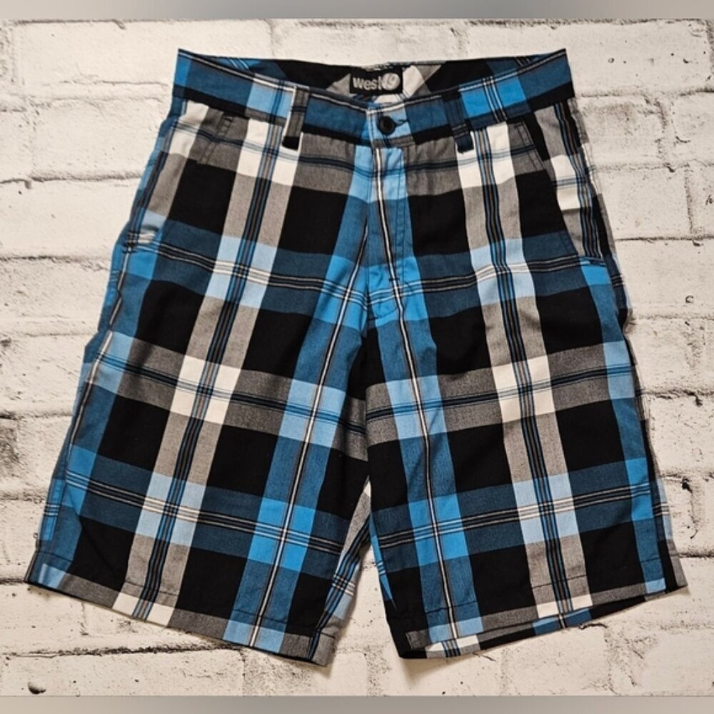 West 49 Plaid Shorts Blue Black Skate Streetwear Men’s 32